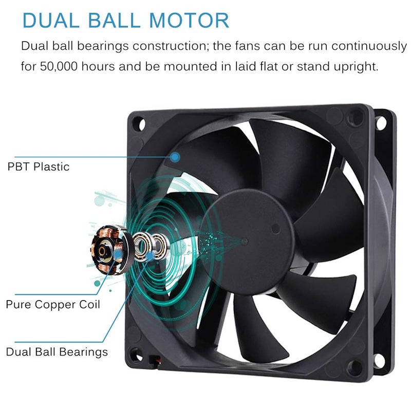 GDSTIME 4500RPM 8cm 80mm x 80mm x 25mm 12v Big Airflow High Speed Dual Ball Bearing Brushless DC Cooling Fan 2 Pin - Image 3